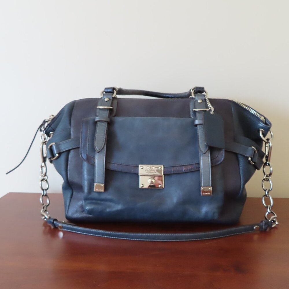 COACH Pinnacle BETTE Lake Blue Leather XL Satchel shoulder bag 18774 VGUC/EUC